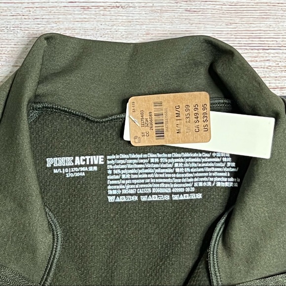 PINK Active Green Long Sleeve Partial Zip Pullover Cropped Sweatshirt Size M - Picture 3 of 10